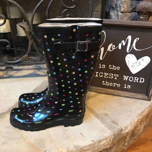 Merona Shoes - Merona Black with Polka Dots Rain Boots Size 6